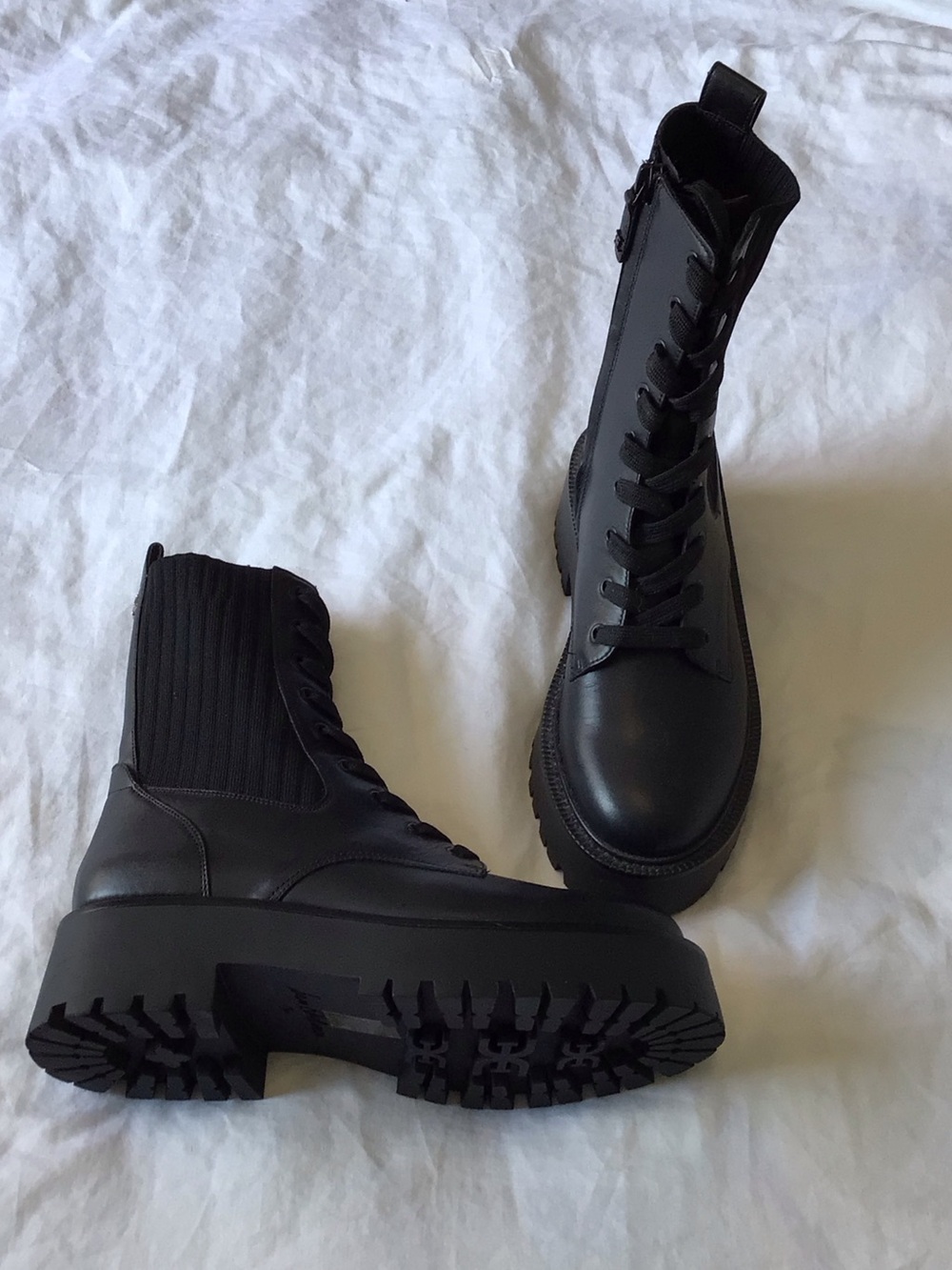 Sam Edelman Black Lace-Up Platform Combat Boots